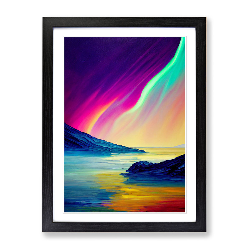 Wickline Northern Lights Painting Vol.4 - Single Picture Frame Print, 46cm H x 34cm W x 2cm D, Walnut