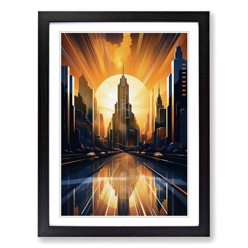 Skyline Art Deco No.2 - Framed Print, Black Framed, 46cm H x 34cm W