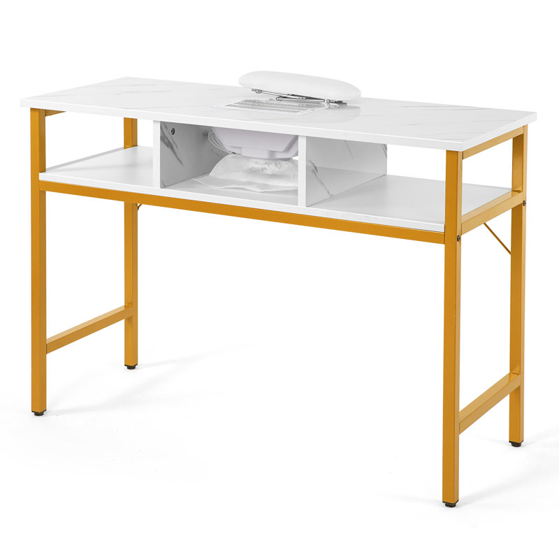 Organisateur de table manucure à motif de marbre blanc 41,3 po Polioro
