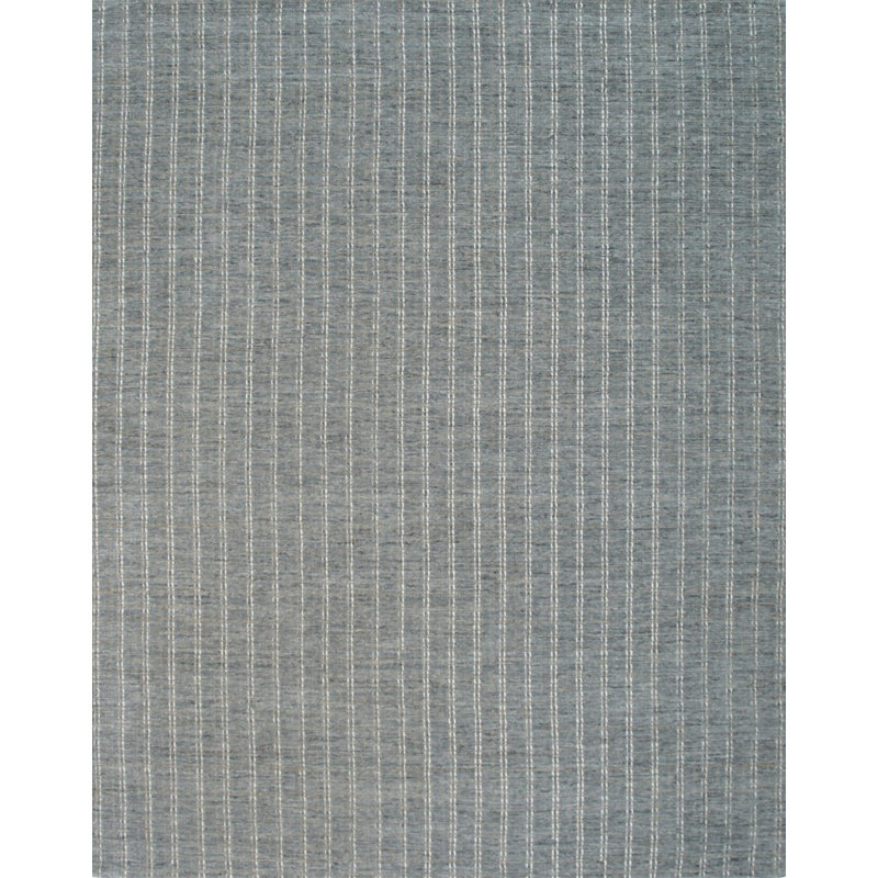 Gray Hand-Knotted Wool Subtle Striped Geometric Modern Contemporary Carpet Rug, 4' x 6'