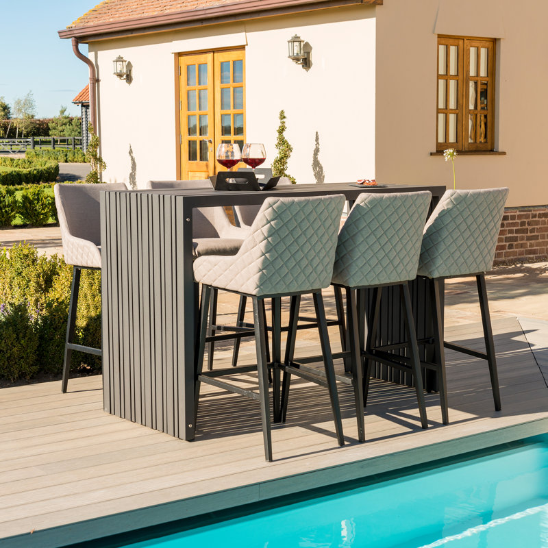 Lorain Outdoor Fabric 6 Seat Rectangular Bar Set - Taupe, Taupe