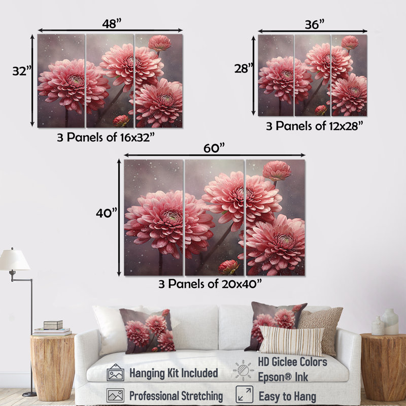 "Mums Musing" - Art mural sur toile, Toile tendue, H 40 po x l 60 po x P 1 po