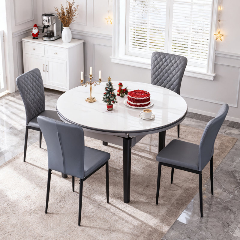 Lelanie Modern Upholstered Faux Leather Armless Dining Chairs, Light Grey