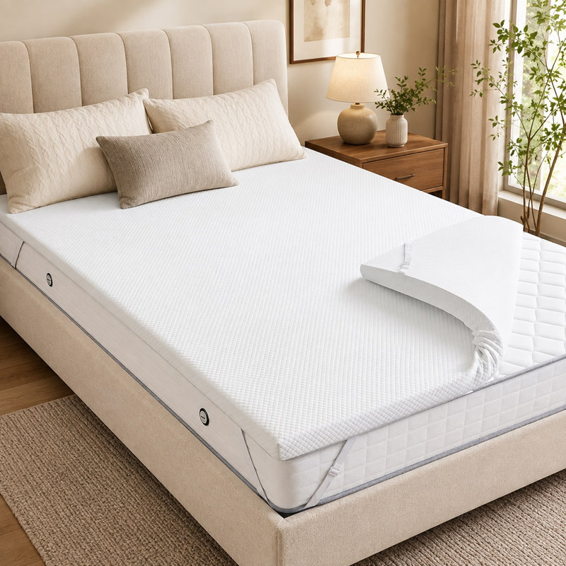 Surmatelas en mousse à mémoire de forme de 4 po avec housse Alwyn Home, base antidérapante, amovible et lavable, Grand
