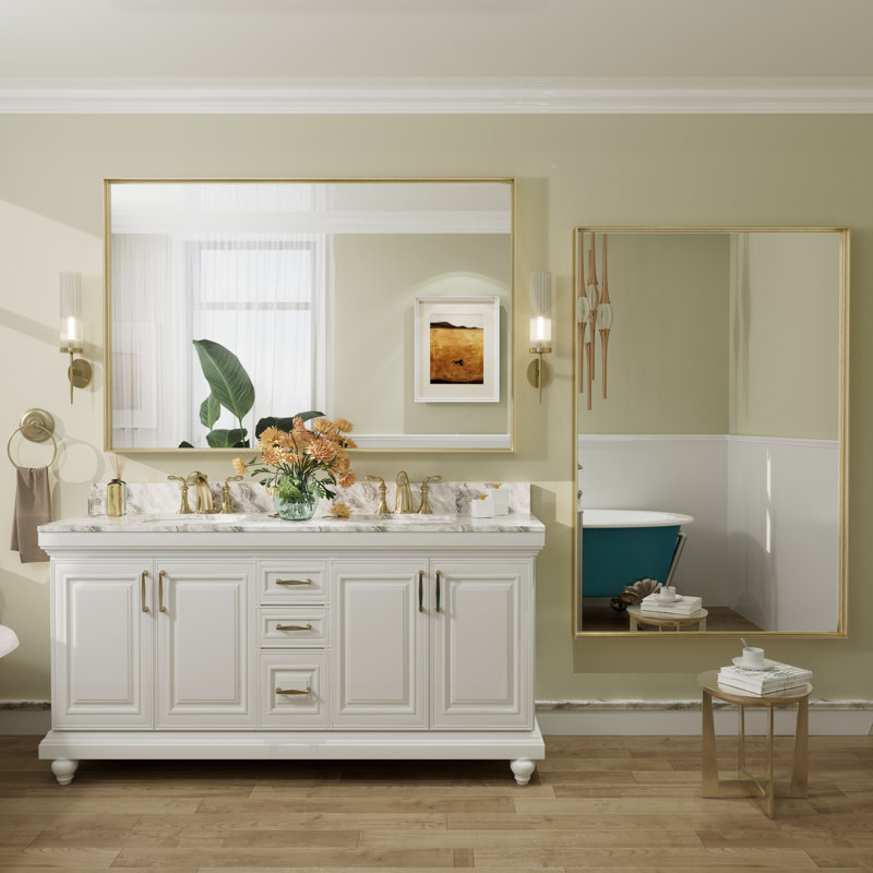 Miroir mural Aevar, 60 po x 40 po, Or brossé