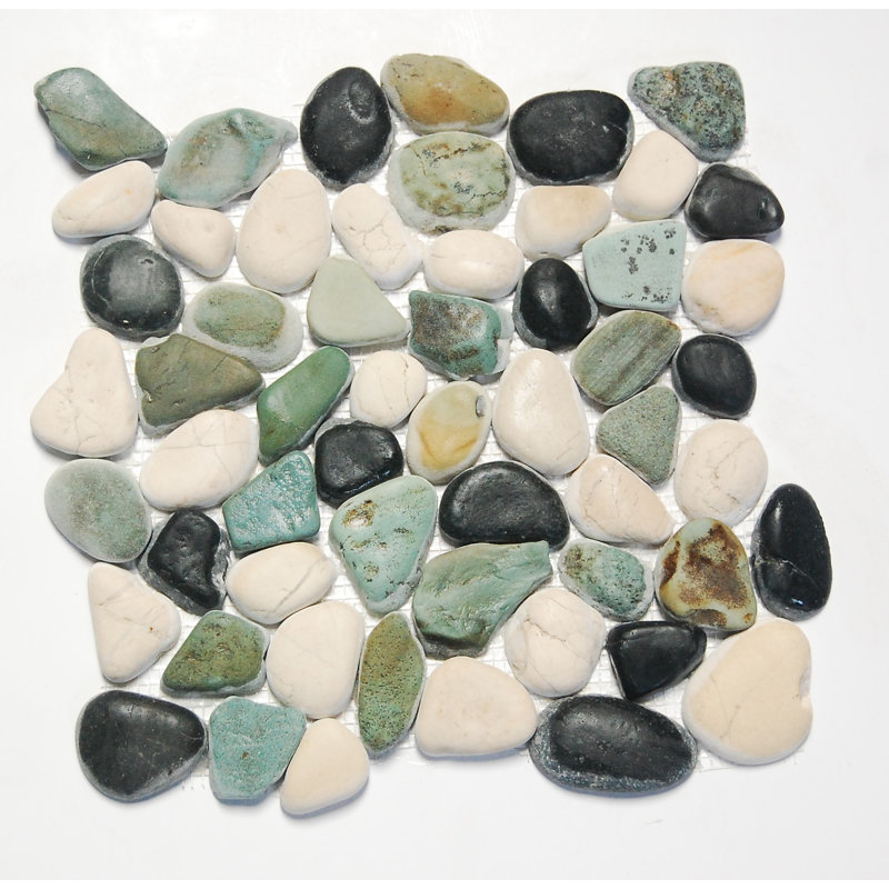Jubilee Leveled Sea Pebbles Mosaic color Green,White,Black 12" x 12"  Wall & Floor Tile