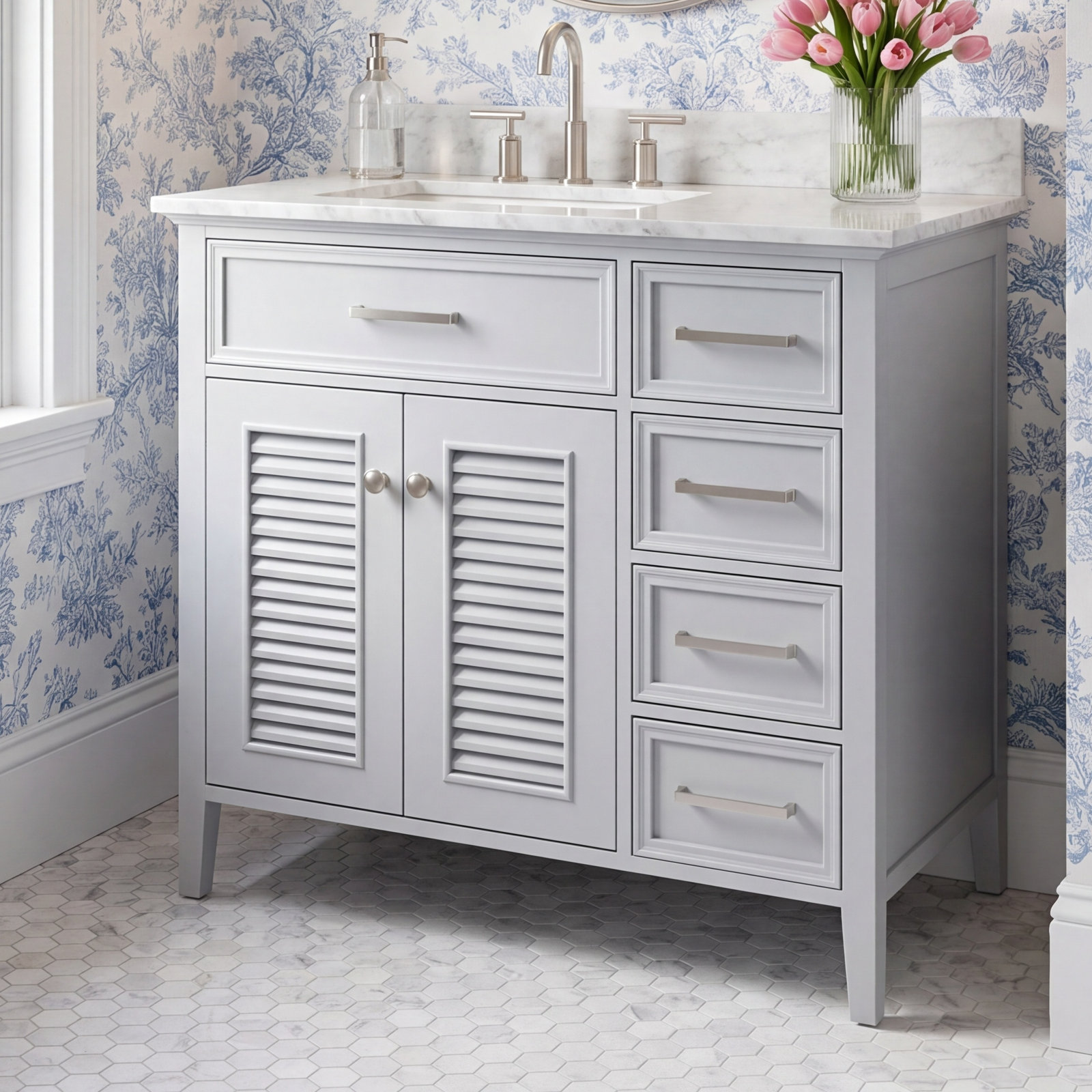 Clyda 37" Single Bathroom Vanity, Gray, Left