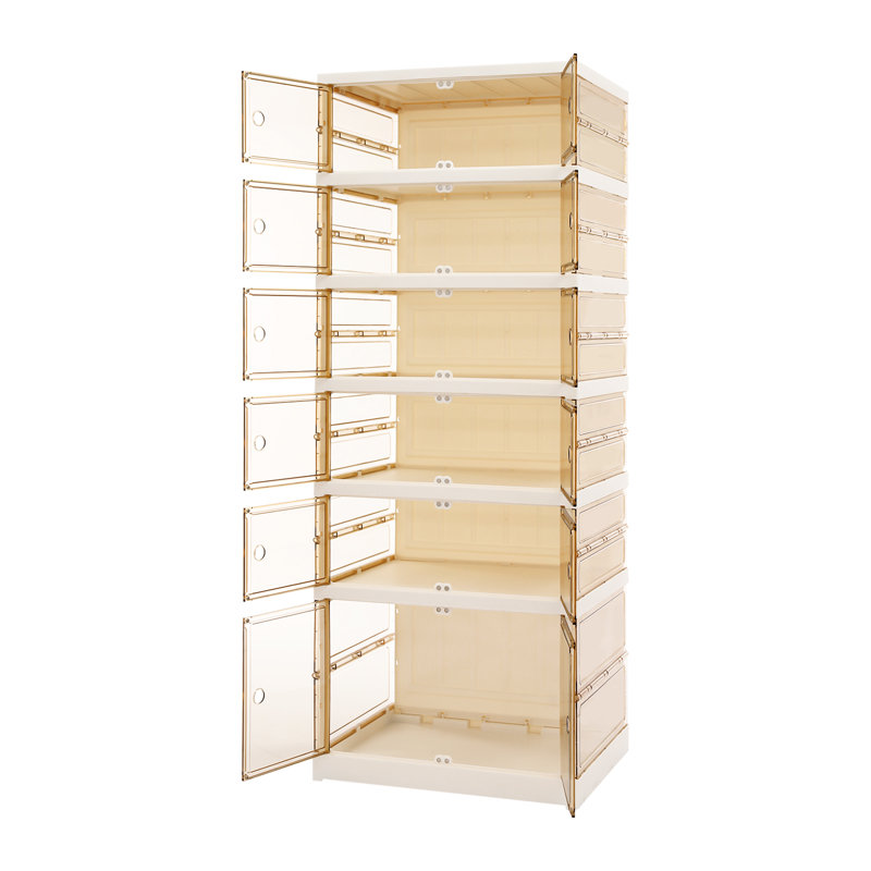 Foldable Rectangular Freestanding Shoe Cabinet With Wheels, White