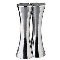 Modern Stainless Steel Push Button Salt and Pepper Grinder Set with Acrylic Stand by Loomloo Modern Luxury; Salt Shaker & Grinder for Spice- Black