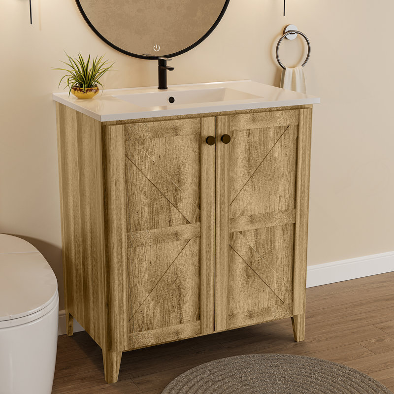 Folding Floor Cabinet With Ceramic Sink, Antique Grey