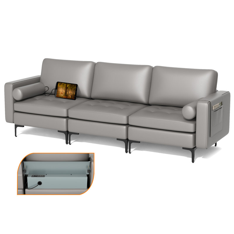 Canapé à accoudoirs carrés de 97 po, Cuir gris