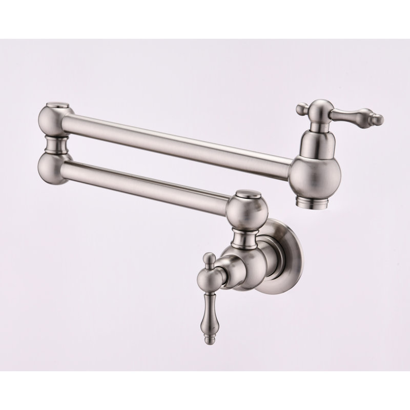 Brushed Nickel Wall Mounted Pot Filler Faucet, Arm Enhances Usability And Convenience, Double Handles Control Water Flow Accurately, To Corrosion Fingerprint Marks In Nickel, Facilitates Quick Easy