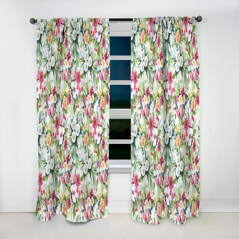 Abstract Floral Pattern - Floral Blackout Curtain Single Panel, 52" W x 108" L