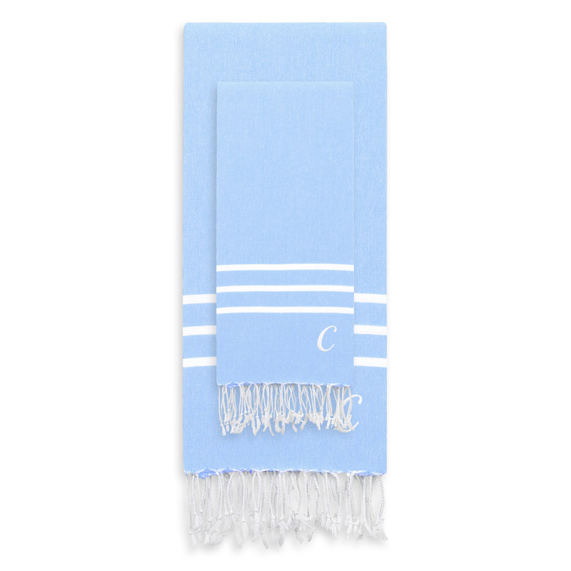 Ensemble de serviettes en coton turc 2 pièces Alara, Aqua pâle, C