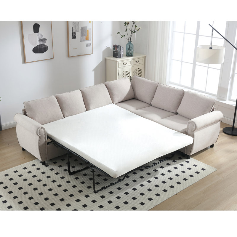 Ensemble de canapé modulaire modulaire avec canapé convertible en forme de L, accoudoirs roulés réversibles et revêtement en lin doux pour un confort et une flexibilité ultimes