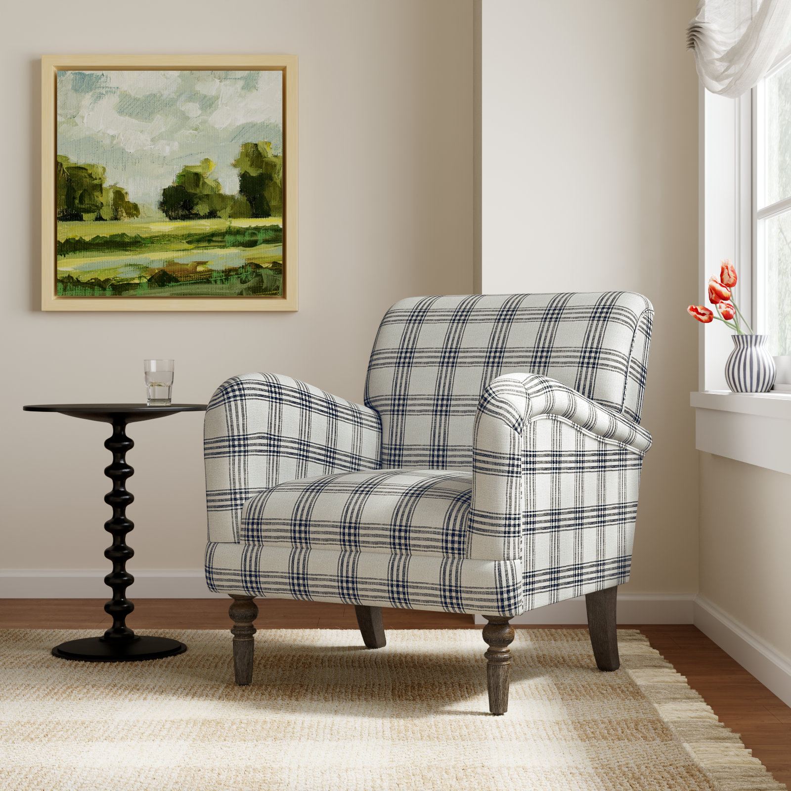 Arching Upholstered Armchair, Black 100% Polyester
