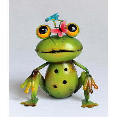 Sitting Frog With Butterflies Garden Sculpture