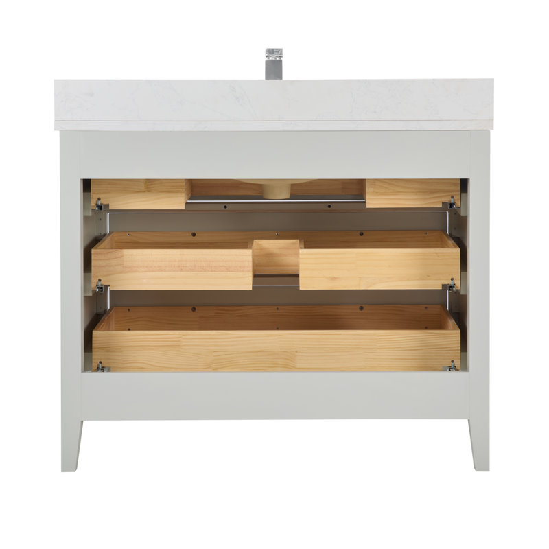 42" Solid Wood Sink Vanity With 1' Top, Silver Strand, Polished Chrome, 42"