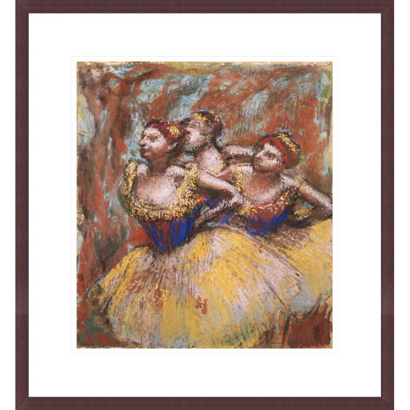 Three Dancers (Yellow Skupe Blue Blouses) par Edgar Degas, impression giclée encadrée, H 19,22 po x l 17,75 po