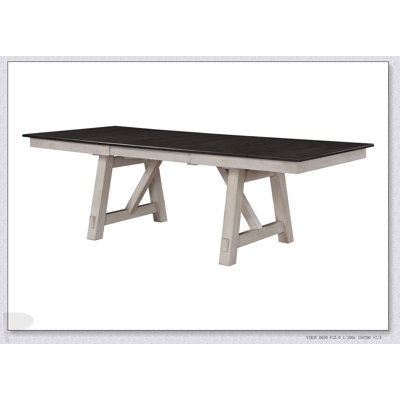 Cottage Style Extendable Dining Table With Chalk Gray Two-Tone Finish, Self-Storing Refectory Leaves, And Trestle Legs For Versatile Dining Room Furniture
