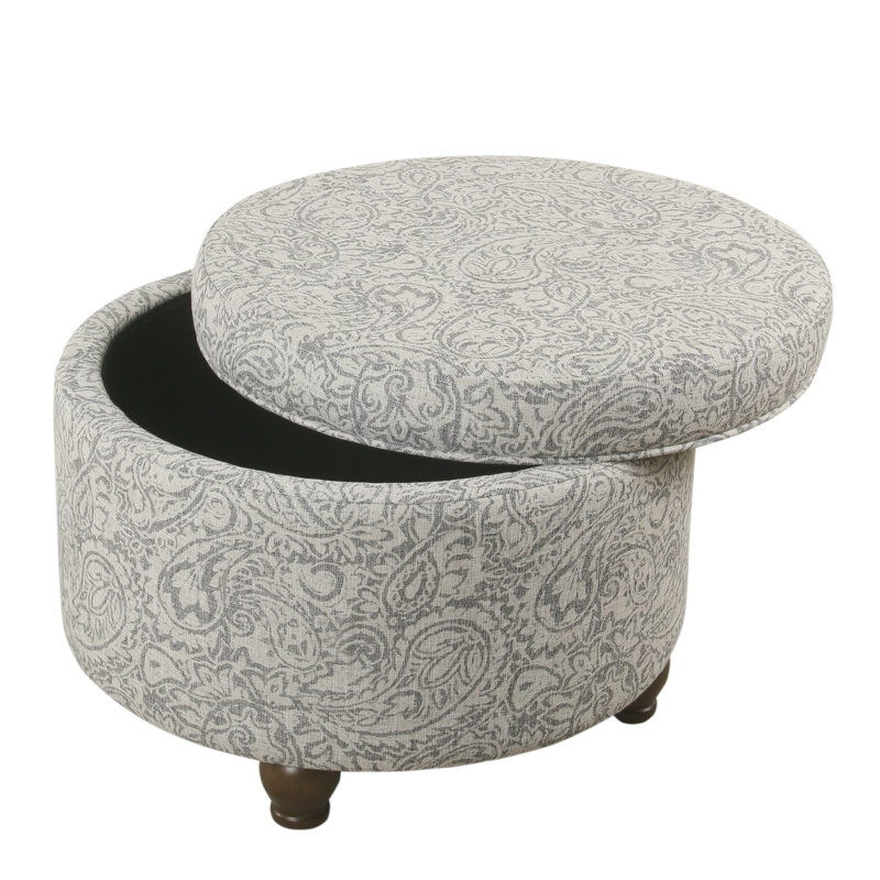 Denning Upholstered Ottoman, Grey Paisley Floral