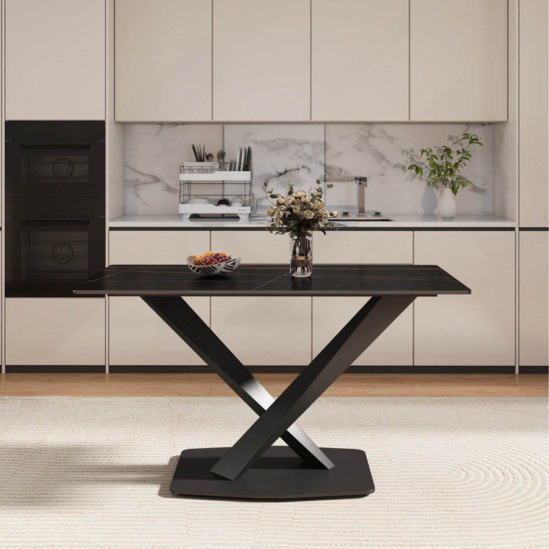 Table de salle à manger Modern Modern, 28.69" H x 61.96" L x 31.99" W, Noir