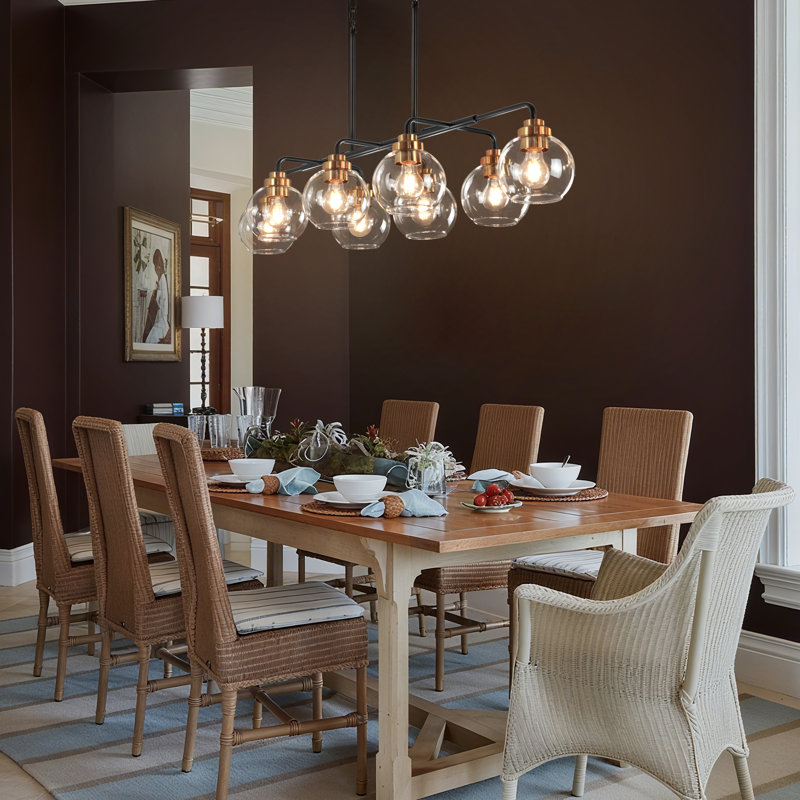 8- Light Dimmable Bubble Sputnik Modern Linear Chandelier Clear Glass Chandelier for Dining Room