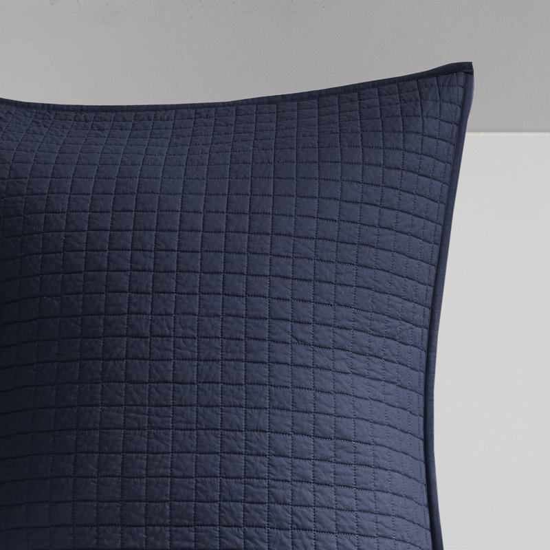 Navy Cotton Jacquard Twin/Twin XL Duvet Cover Set with Shams