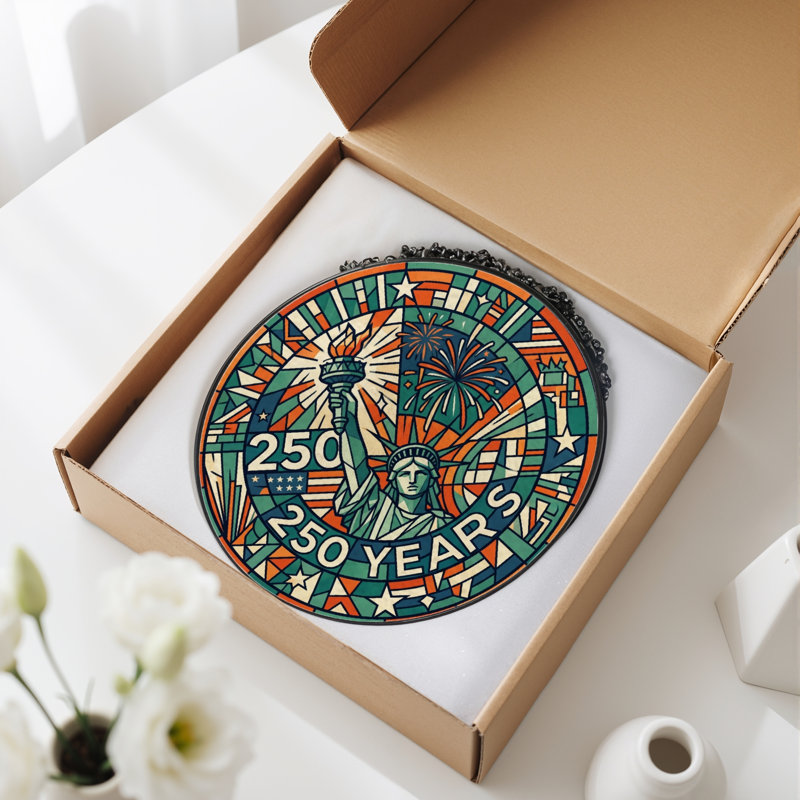 Panneau de vitrail en verre coloré pour décoration intérieure Stain Glass USA 250th Anniversary - H 12 po, H 12 po