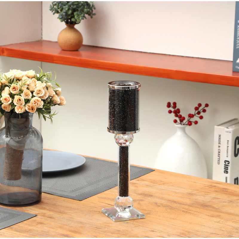 Bougeoir de table en verre, Noir, H 12,25 po x l 2,75 po x P 2,75 po