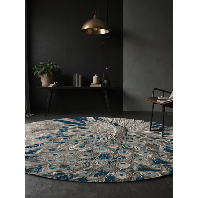 Tapis gris soyeux et moelleux, Rond 5 pi