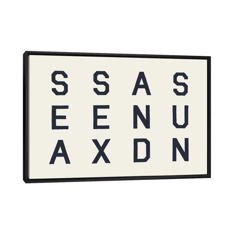«ssas, art textuel sur toile, H 18 po x l 26 po x P 1,5 po, Toile avec cadre noir, Pas de tapis