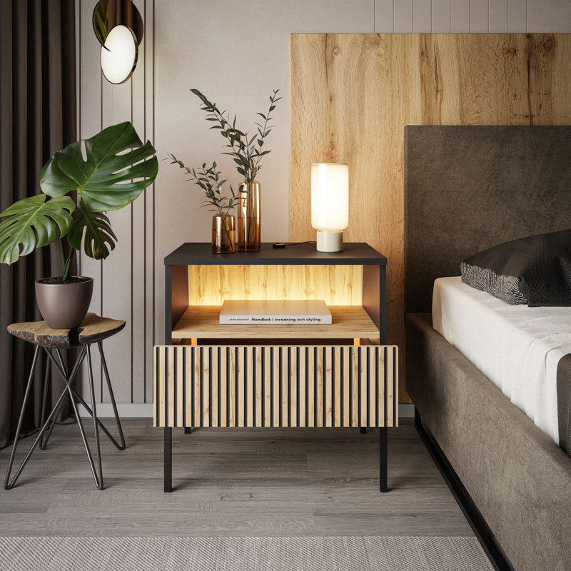 Eclipse S54 Bedside Table With Lighting Oak