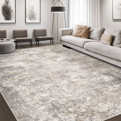  Dagmar Tapis lavable à la machine Abstrait moderne à poils courts Tapis intérieur neutre antidérapant pour chambre à coucher, salle à manger, bureau à la maison