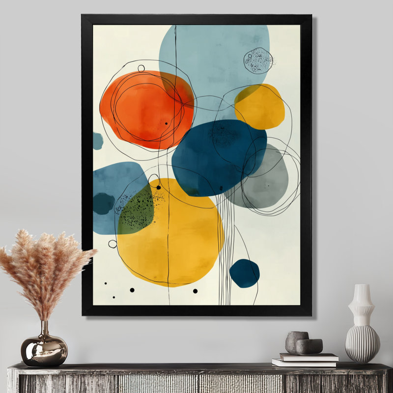 «Minimalist Meditation Stone Collage», décoration murale moderne Mid-Century, art mural moderne encadré bleu Mid-Century