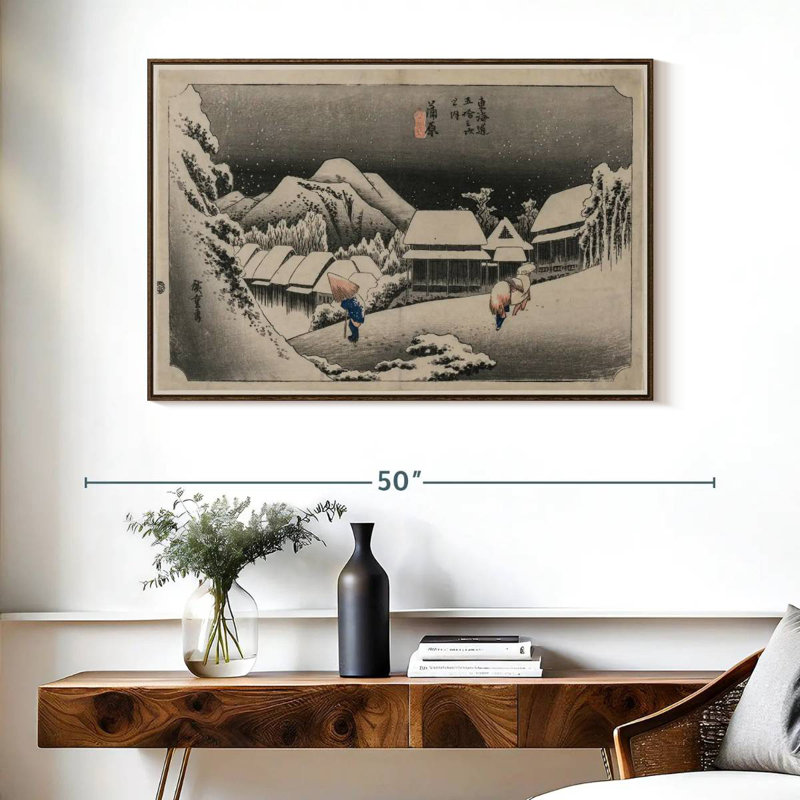 Neige du soir à Kambara, Cadre flottant en noyer, 40 po x 27 po