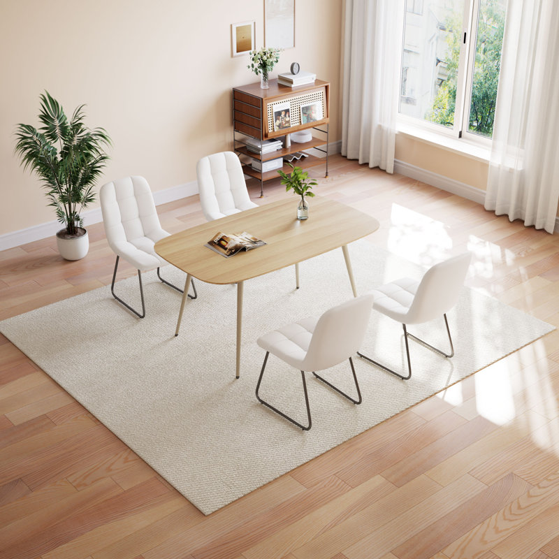 5-Piece Dining Table and Chairs ,Dining Room Set with 4 Modern Chairs, Yellow, White