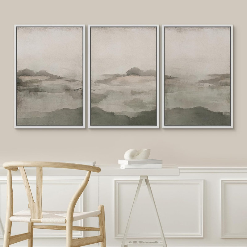 Abstrait paysage désertique, impression sur toile, 3 pièces, H 36 po x l 72 po x P 1,5 po, Blanc