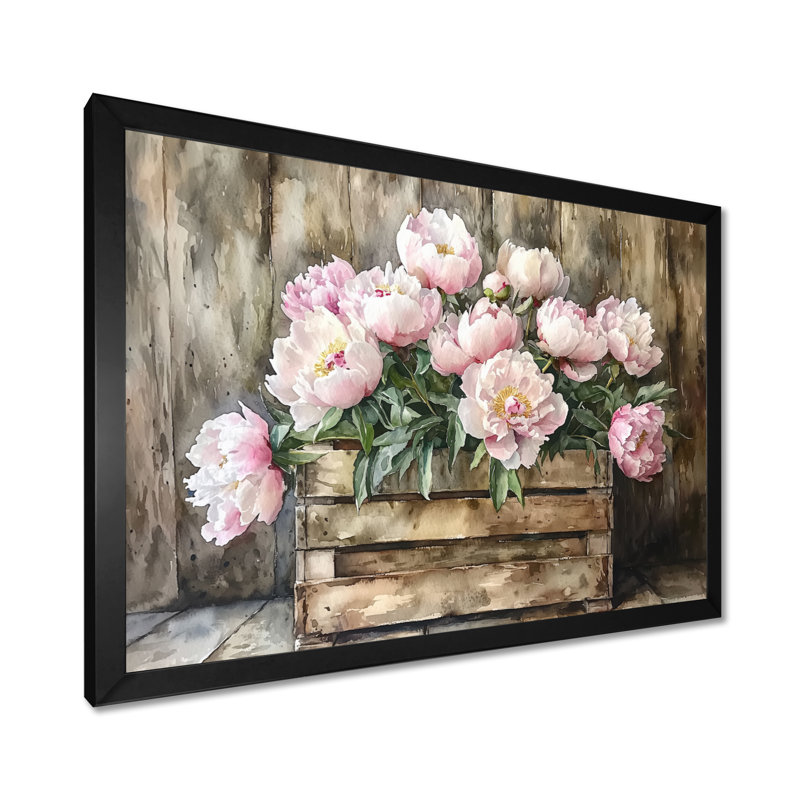 Pivoine campagnarde - Bouquet de pivoines, Reproduction encadrée d'une seule photo, H 30 po x l 40 po, Noir