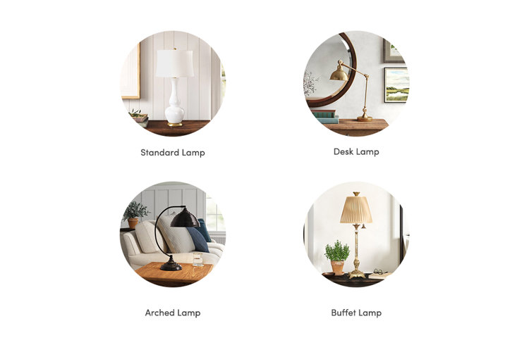 collage with four types of table lamps