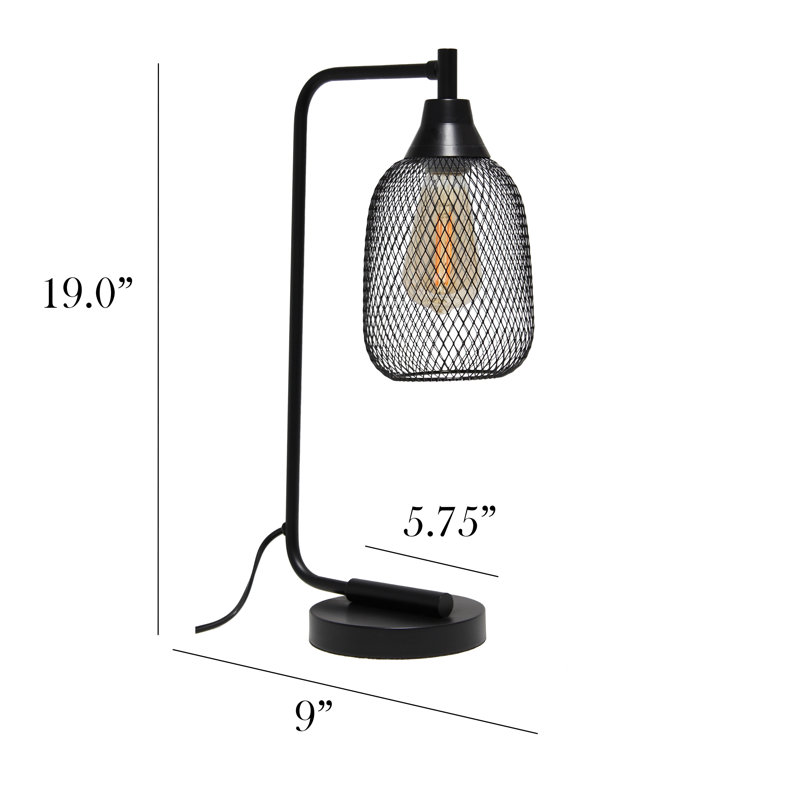Elegant Designs 19" Industrial Mesh Wire Desk Lamp With LED Bulb,, Black