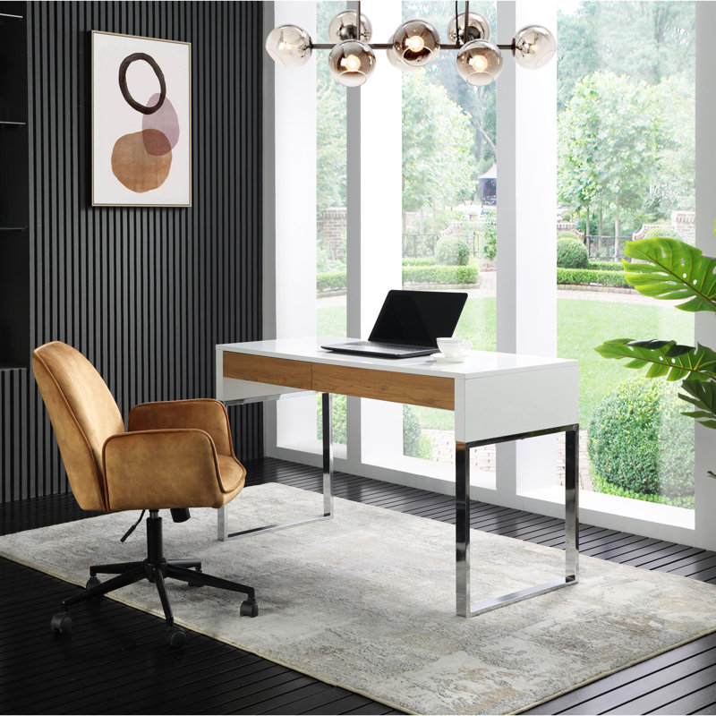 Bureau avec 2 tiroirs de rangement, Argent