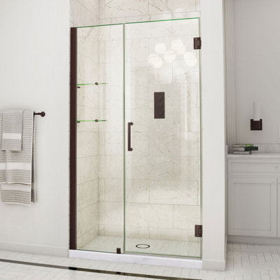 DreamLine Unidoor 44 - 45 inch W x 72 inch H Frameless Hinged Shower Door with Shelves in Oil Rubbed Bronze