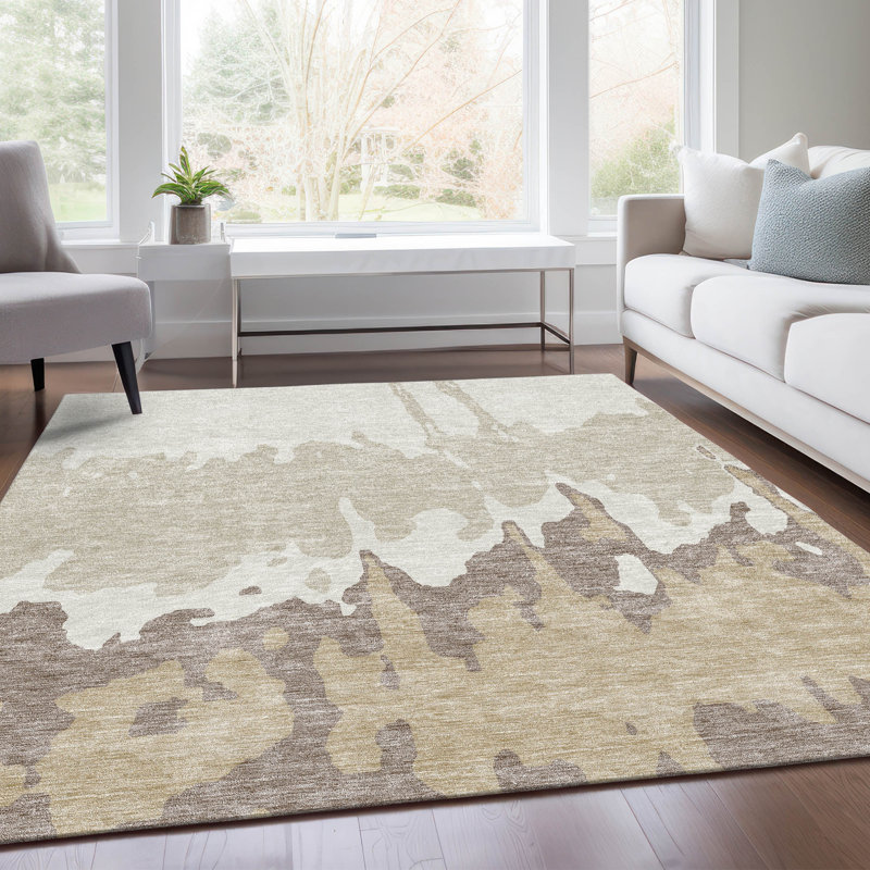 Tapis ivoire Prisco lavable à la machine de qualité supérieure, Rectangulaire 3 pi x 5 pi
