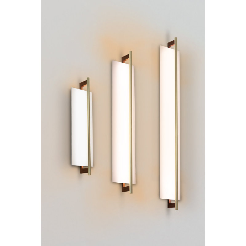 Merus 31 Vanity Sconce - Brushed Brass, Walnut Finish - 4000K - Bright White - 277V AC - White Shade - 39.3, 120 V, 3000K