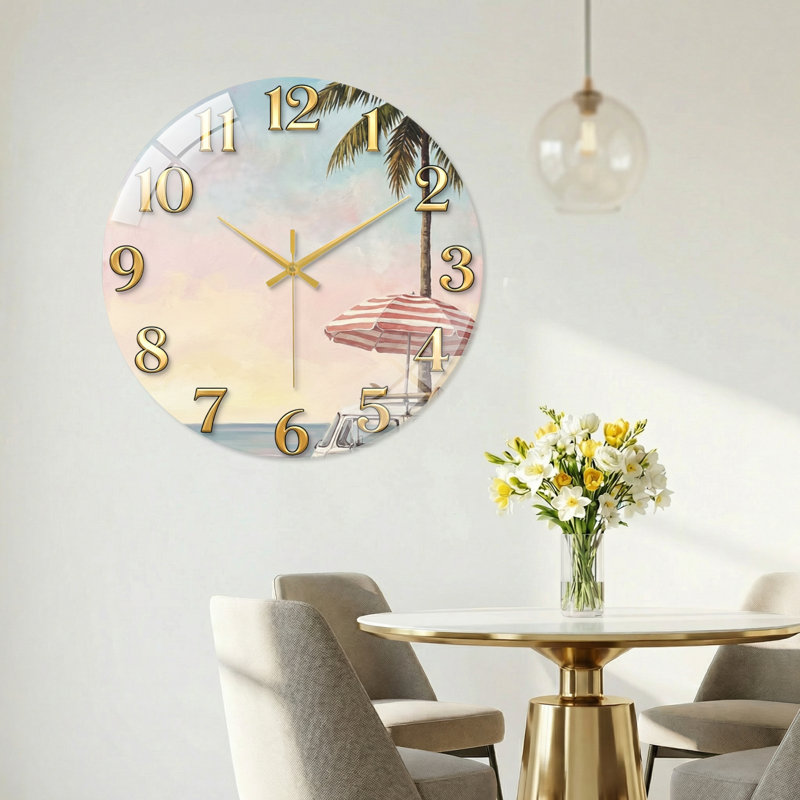 «Beach Scene», horloge murale en verre, 40x40cm(15.7x15.7inch)