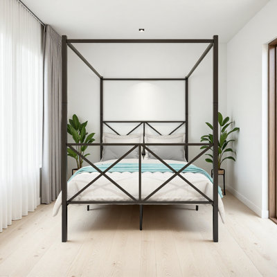 Metal Canopy Bed Frame, Platform Bed Frame With X Shaped Frame
