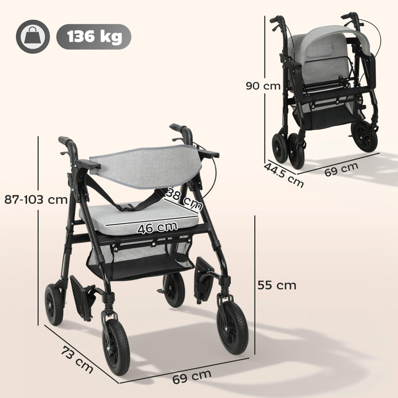 103cm H x 69cm W Rollator Walker, Grey