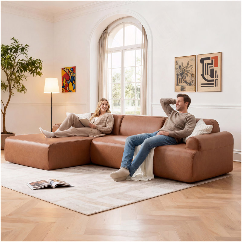 Canapé modulaire 105 po, canapé désossé, canapé compressé, amovible et lavable, housse de canapé remplaçable, tissu d'ameublement texturé tissé moderne, conception convertible en forme de L pour le salon