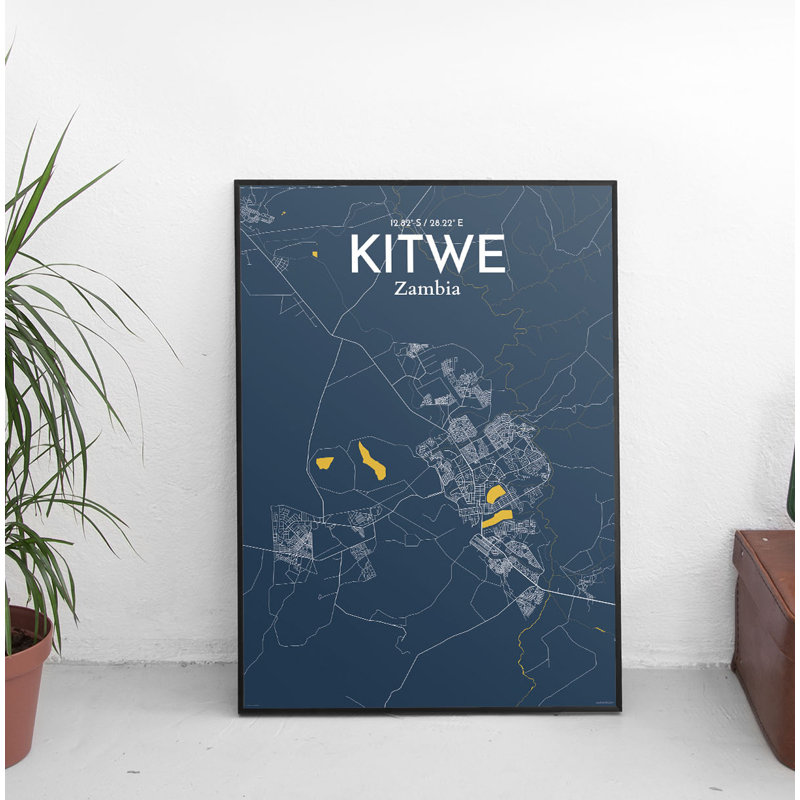 Kitwe City Map - No Frame Print, 43.2cm H x 27.9cm W x 0.13cm D